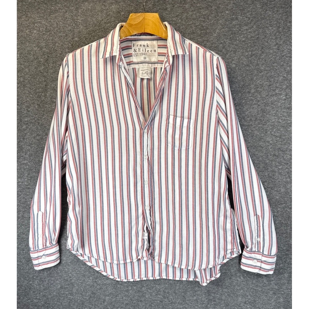Frank & Eileen Shirt Womens M White Red Blue Striped Modal Luxury Office Italy